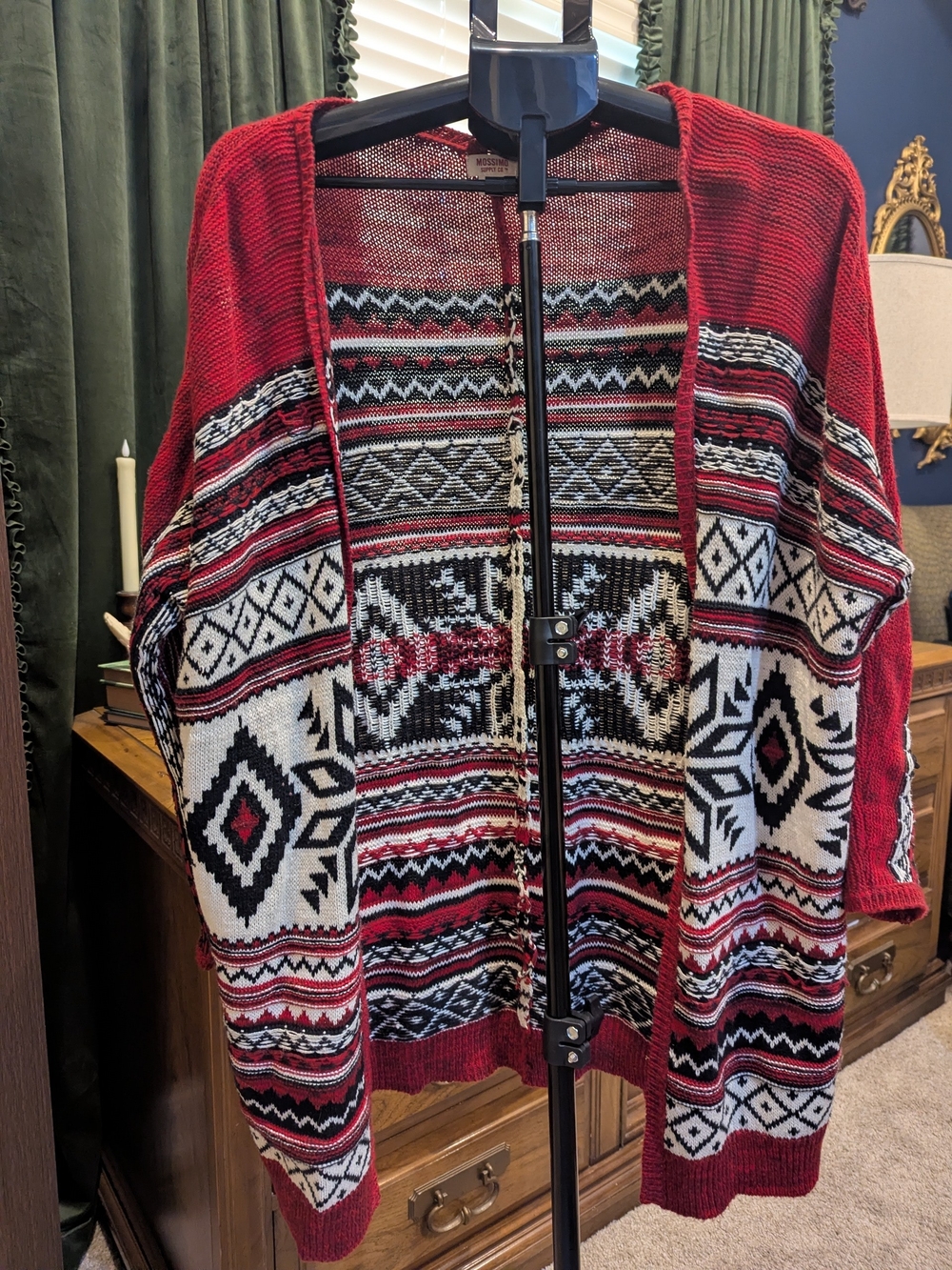 Mossimo Supply Co. Red Black White Patterned Open-Front Cardigan